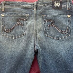 Rock & Republic Dark Blue Jeans with Rose Gold Stitching Sz 29 Inseam 34”